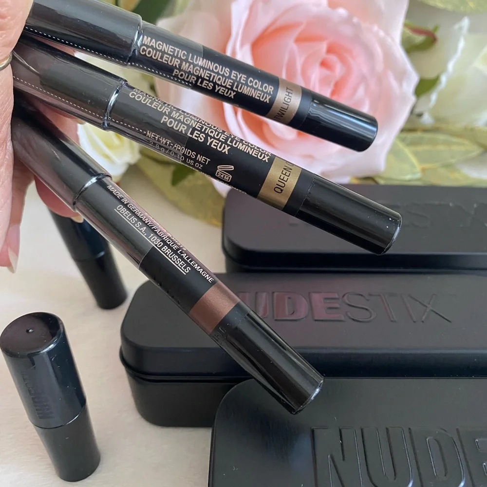 Nudestix 3 eyeshadow Pencil with Sharpeners COLORS IMMORTAL,QUEEN OLIVE,TWILIGHT